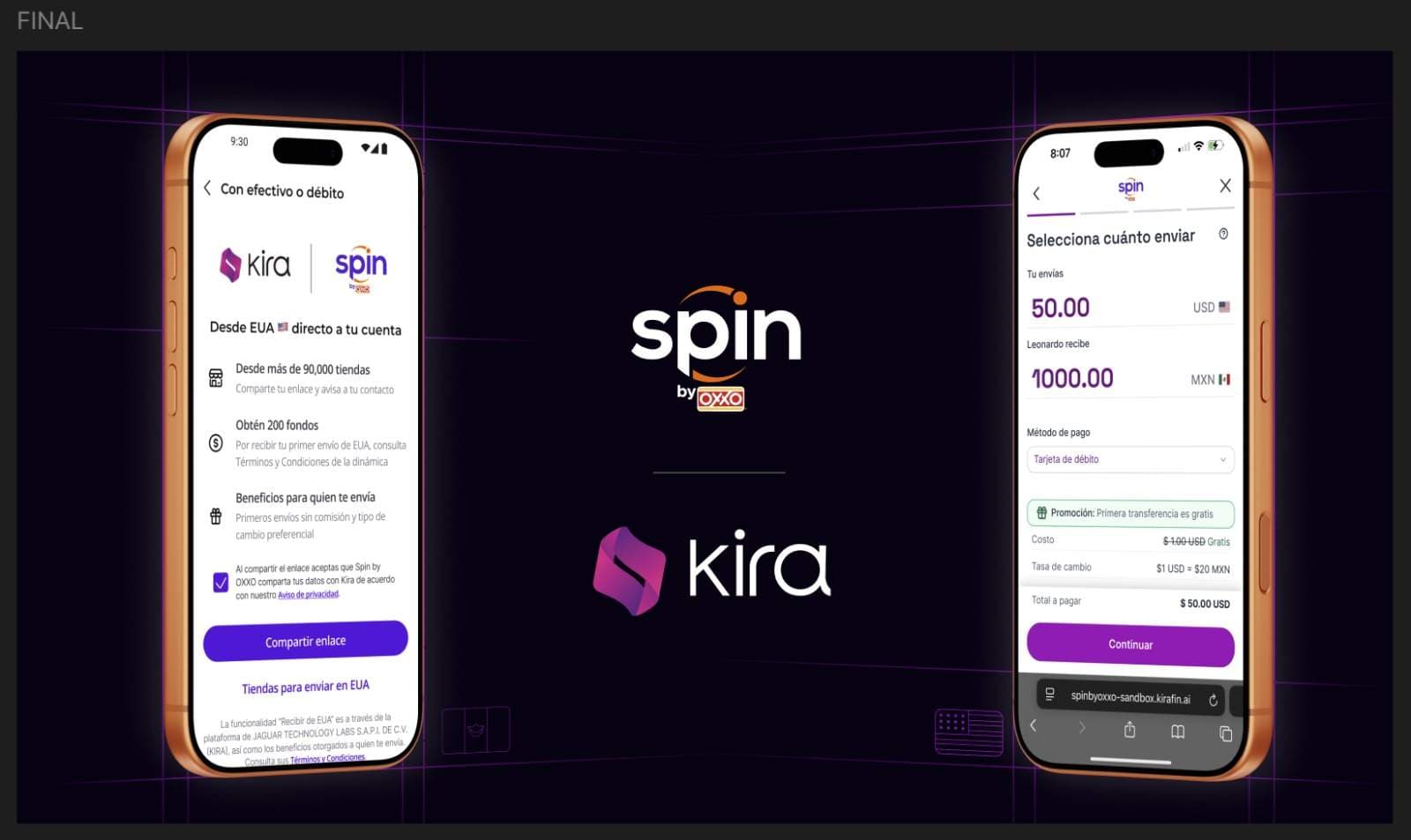 Spin by OXXO® and Kira announce partnership to receive funds from the United States, hassle-free.